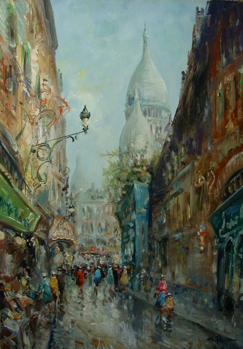 Mario Passoni (1929-?) - Einkaufstrasse bei Montmartre in Paris - NO RESERVE