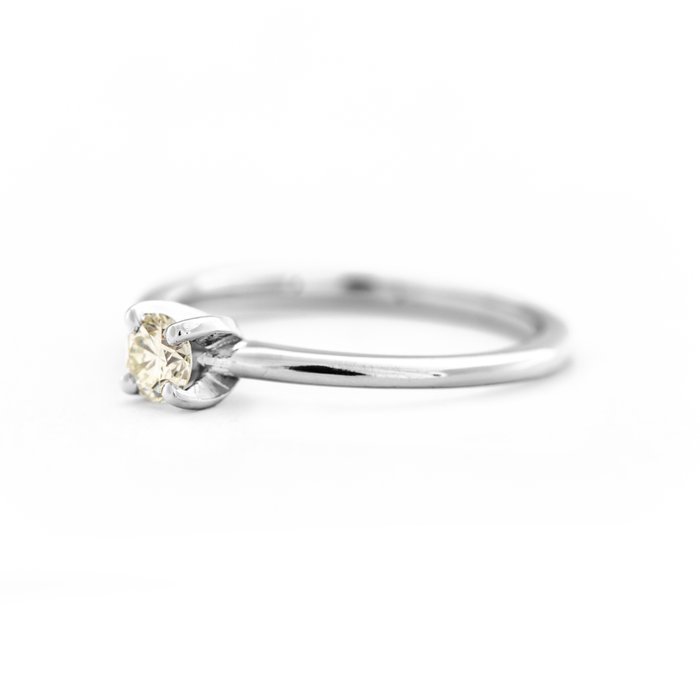 Ingen mindstepris - Ring - 14 karat Hvidguld -  0.23ct. tw. Gul Diamant (Naturfarvet)