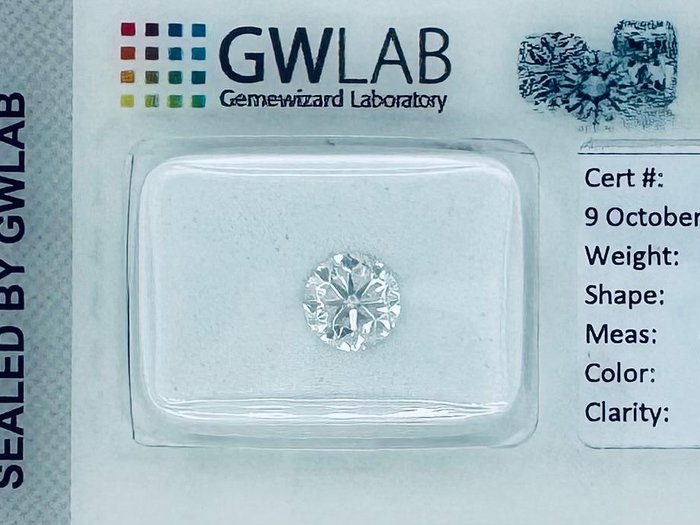 Ingen mindstepris - 1 pcs Diamant  (Natur)  - 1.00 ct - Rund - D (farveløs) - SI2 - Gemewizard Gemological Laboratory (GWLab)