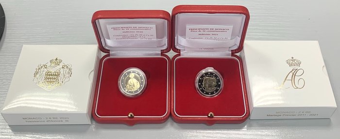 Monaco. 2 Euro 2020/2021 "Honoré III" + "Mariage Princier" (2 monnaies) Proof