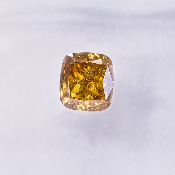 Ingen mindstepris - 1 pcs Diamant  (Naturfarvet)  - 0.55 ct - Pude - Fancy deep Brunlig Gul - I2 - International Gemological Institute (IGI)