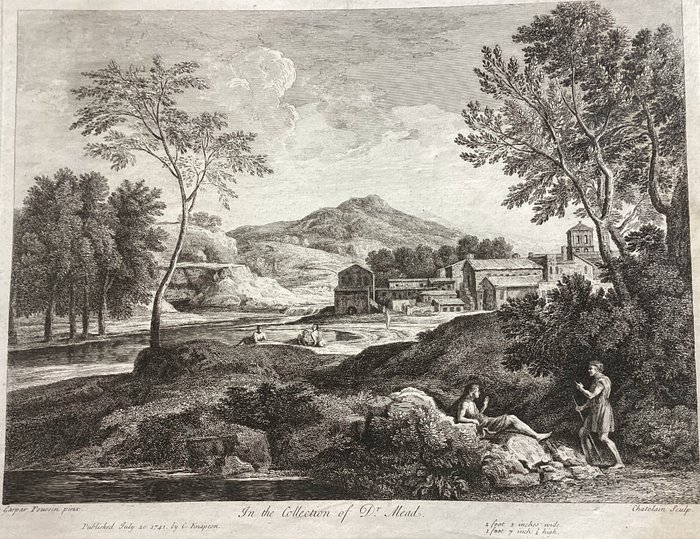 Gaspard Dughet (1615-1675) after, engraved by Jean Baptiste Chatelain (1710-1758) - Classical Landscape