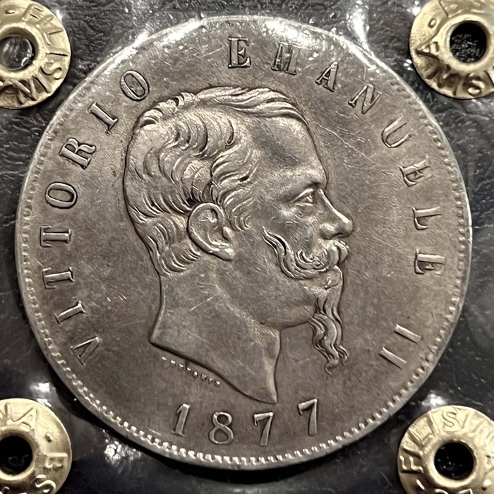 Italien, Kongerig Vittorio Emanuele II. 5 Lire 1877 Roma  (Ingen mindstepris)