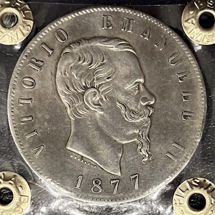 Italien, Kongerig Vittorio Emanuele II. 5 Lire 1877 Roma  (Ingen mindstepris)