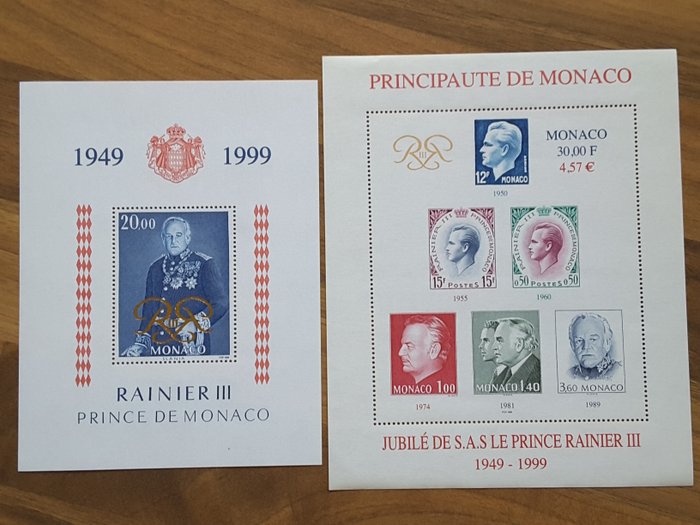 Monaco 1999/2002 - 4 hele år med aktuelle frimærker med souvenirark 81, 85 og 88 - Yvert 2186 à 2381 sans les timbres non émis et BF 81, 85 et 88