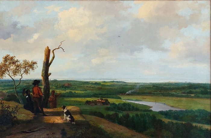 Nicolaas Johannes Roosenboom (1805–1880) - Een man en zijn hond in Een Panoramisch vergezicht