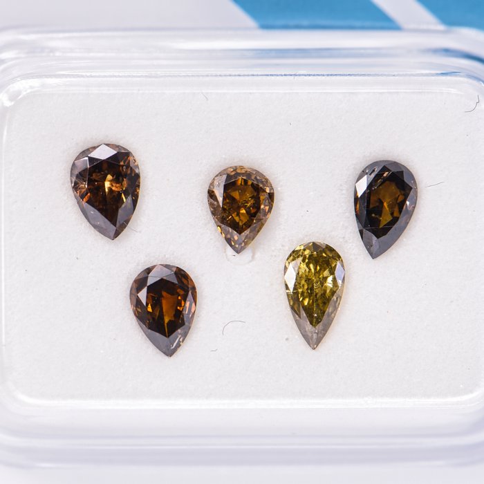 Ingen mindstepris - 5 pcs Diamant  (Naturfarvet)  - 1.05 ct - Pære - Fancy dark, Fancy deep Blandet gul - SI2 - International Gemological Institute (IGI)