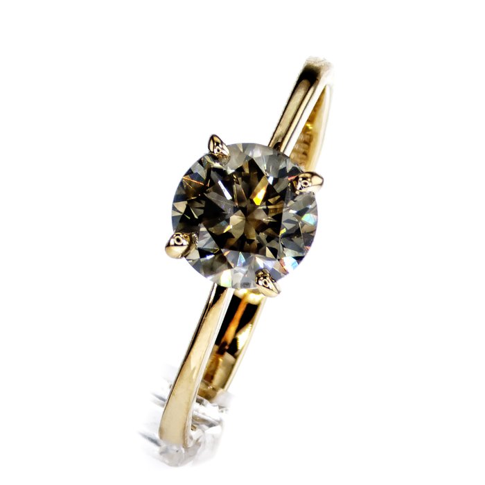 Ingen mindstepris - Forlovelsesring - 14 karat Gulguld -  1.08ct. tw. Diamant (Naturfarvet)