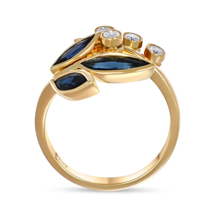 Ring - 18 kraat Gulguld -  2.83ct. tw. Safir - Diamant