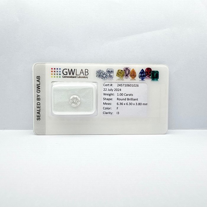 Ingen mindstepris - 1 pcs Diamant  (Natur)  - 100 ct - Rund - F - I3 - Gemewizard Gemological Laboratory (GWLab)