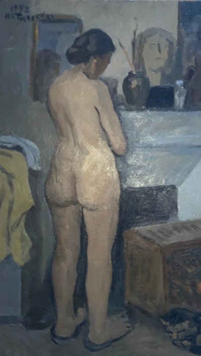 Miguel Tusquellas Corbella (1884-1969) - Nus de dos à la cheminée