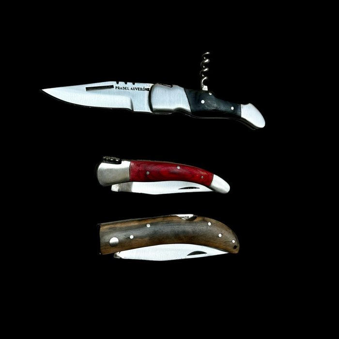 Køkkenkniv - Chef's knife - Stål, Træ, Legendarisk køkken + lommeknive - lige fra landsbyen Laguiole - Blandede gamle stavknive - Frankrig