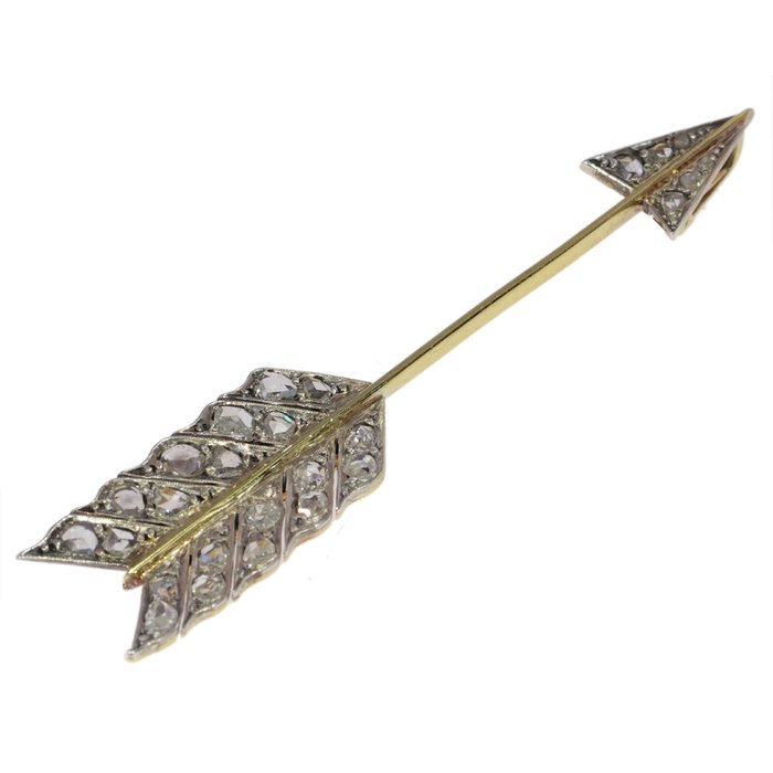 Broche - 18 kraat Gulguld - Diamant - Arrow victoriansk 1880