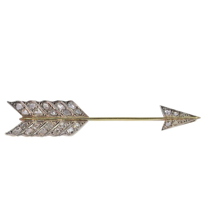 Broche - 18 kraat Gulguld - Diamant - Arrow victoriansk 1880