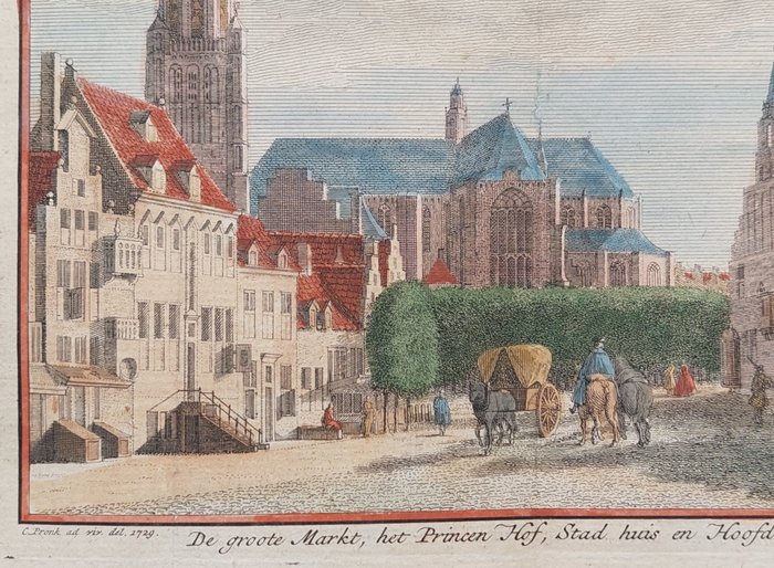 Holland - Arnhem; Isaak Tirion - De groote Markt, het Princen Hof, Stad huis en Hoofd Kerk te Arnhem - 1750