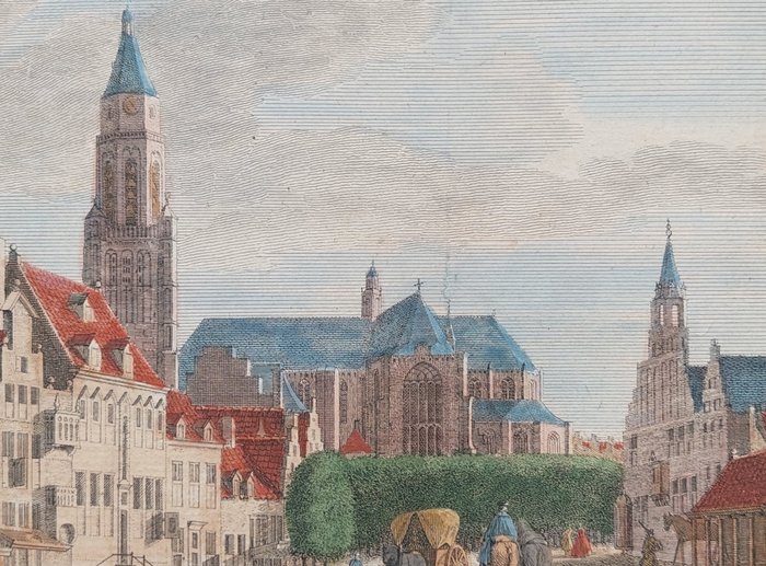 Holland - Arnhem; Isaak Tirion - De groote Markt, het Princen Hof, Stad huis en Hoofd Kerk te Arnhem - 1750