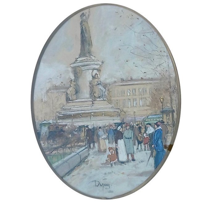 Ecole Francaise (XIX), Signé Dupuy - Scène animée Paris, Place de la Bastille