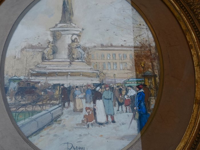 Ecole Francaise (XIX), Signé Dupuy - Scène animée Paris, Place de la Bastille