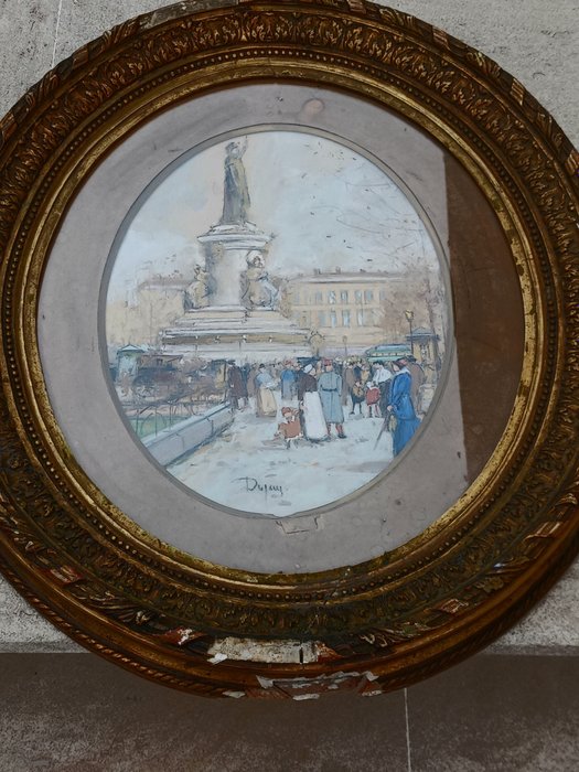 Ecole Francaise (XIX), Signé Dupuy - Scène animée Paris, Place de la Bastille