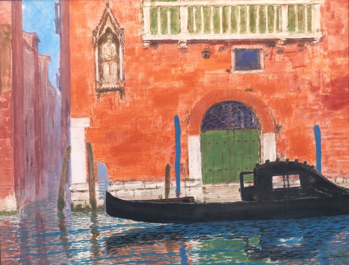 Sigismond Jeanès (1863-1952) - Venice, landscape with gondola