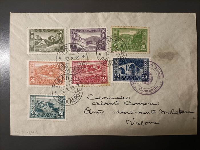 Albanien 1929 - Luftpostbrev med byer og bygninger serier fra Tirana til Vlora - Michel nr.120/126