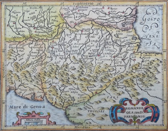 Europa - Italien / Parma / Bologna / Firenze / Modena / Piacenza / Pisa / Appenninerne; Hondius / Mercator - Romandiola cum D Parmense - 1601-1620