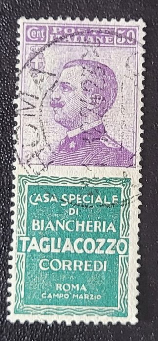 Italien Kongerige  - 1924-25 Reklame, Tagliacozzo, 50 Cent Original brugt, Sorani certificeret, top kvalitet, n.17