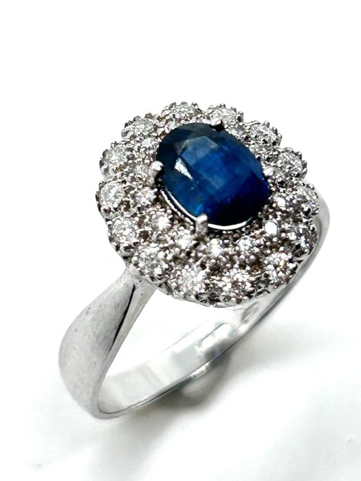 Ingen mindstepris - Ring - 18 kraat Hvidguld -  0.60ct. tw. Safir - Diamant