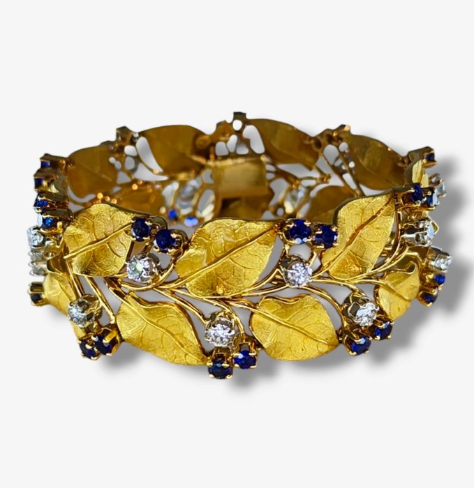 Cartier - Armbånd - 18 kraat Gulguld, Cartier 18K guldarmbånd med 2.52Ct diamanter og safirer Samlermesterværk! Diamant (Natur)  - Safir