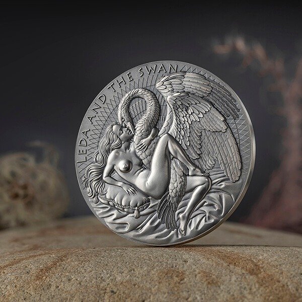 Cameroun. 2000 Francs 2023 Leda and the Swan - Celestial Beauty - Antique Finish, 2 Oz (.999)