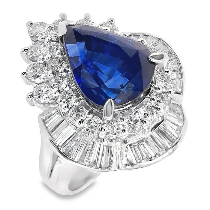 Cocktailring Platin -  7.52ct. tw. Safir - Diamant - KASHMIR VIVID BLÅ