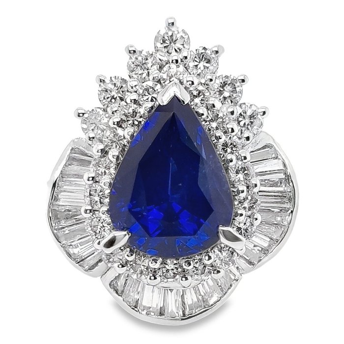 Cocktailring Platin -  7.52ct. tw. Safir - Diamant - KASHMIR VIVID BLÅ