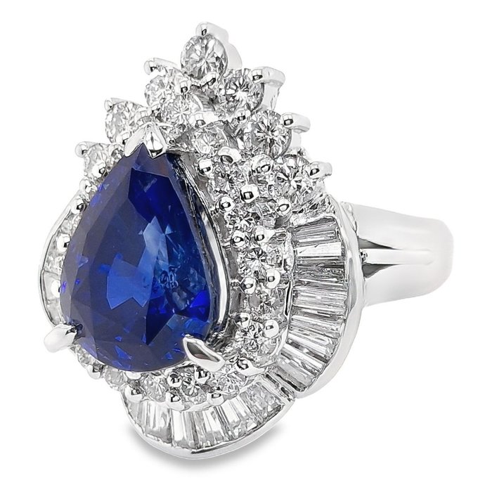 Cocktailring Platin -  7.52ct. tw. Safir - Diamant - KASHMIR VIVID BLÅ