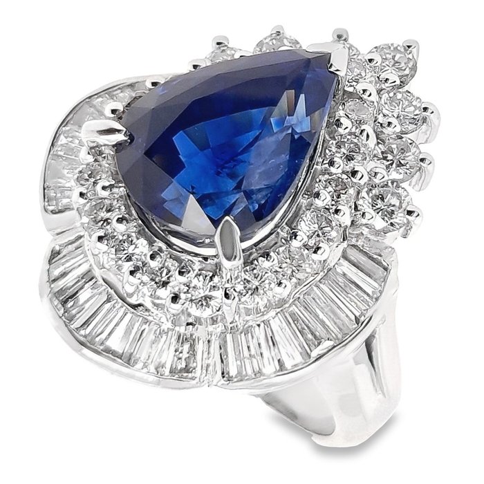 Cocktailring Platin -  7.52ct. tw. Safir - Diamant - KASHMIR VIVID BLÅ