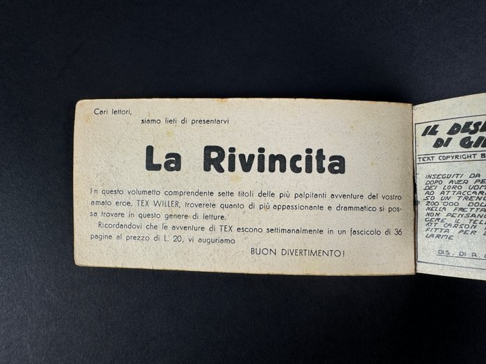 Tex, Raccoltina Serie Bianca n. 8 - "la Rivincita" - 1 Comic - Første udgave - 1951