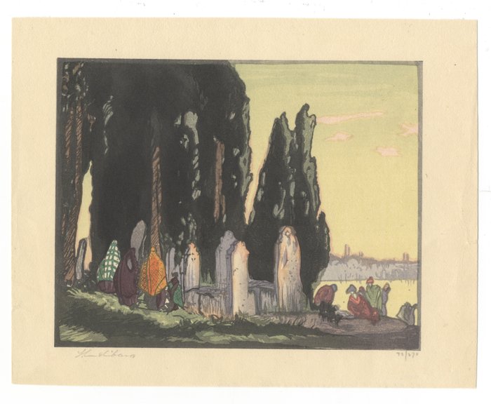 'Resting Place' (Turkish Women in Cemetery by the Bosphorus)　 - Mokuchu Urushibara (1888-1953) - Japan