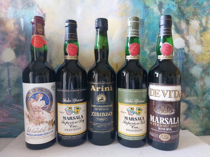 1978 x2 Sala Spanò, De Vita, Curatolo Arini  Zibibbo Arini Marsala Superiore - Sicilien - 5 Flasker (0,75 L)