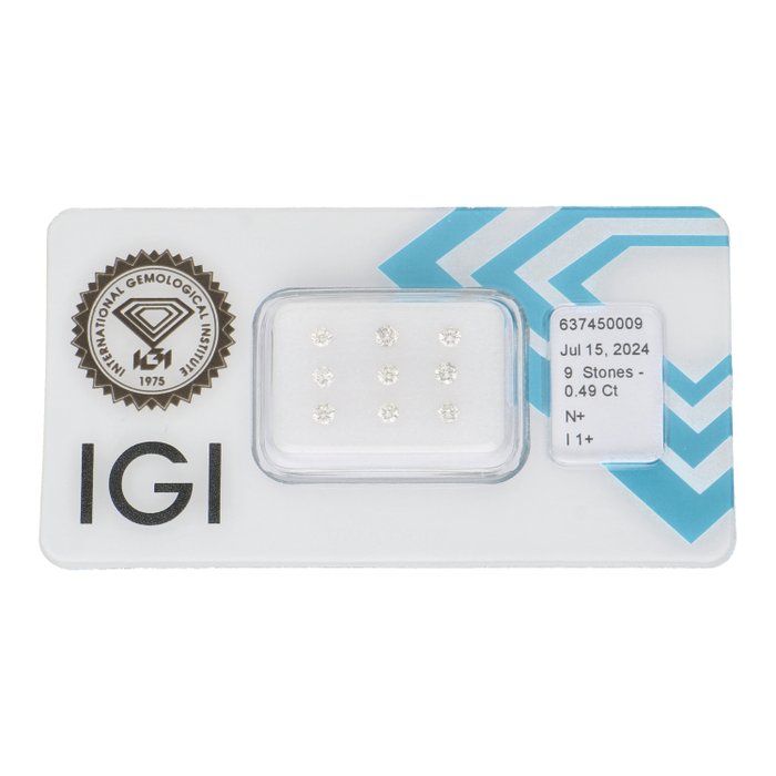 Ingen mindstepris - 9 pcs Diamant  (Natur)  - 049 ct - Rund - N (tonet) - I1 - International Gemological Institute (IGI)