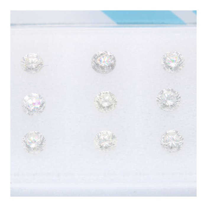 Ingen mindstepris - 9 pcs Diamant  (Natur)  - 049 ct - Rund - N (tonet) - I1 - International Gemological Institute (IGI)