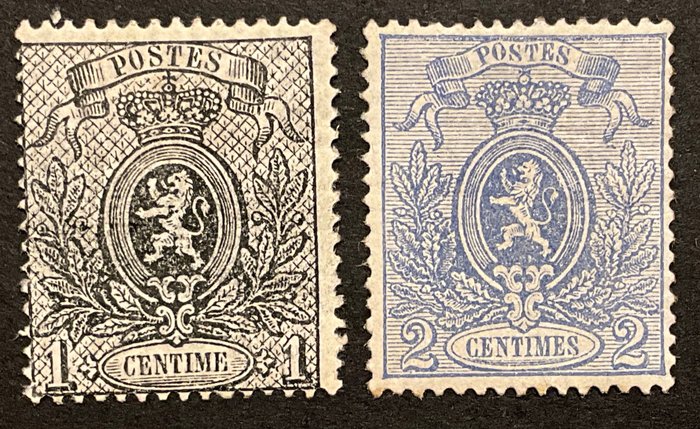 Belgien 1866/1867 - Lille Løve - 1c Pale Grey + 2c Blue - Smukke dybe farver - Bedre centrering på 2c'en - OBP 23Ab + 24Ab