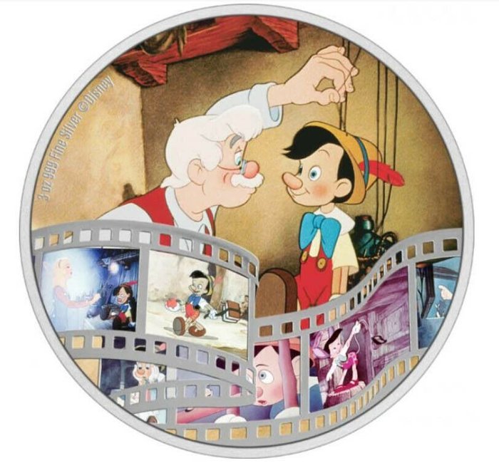 Niue 10 Dollars 2022 Disney - Cinema Masterpieces - Pinocchi 3 Oz (999) Proof