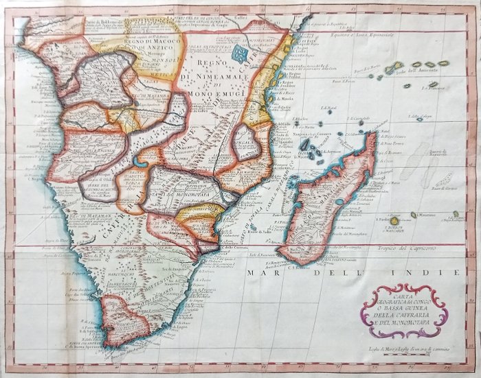 Afrika - Sydafrika, Madagaskar, Namibia, Botswana, Mozambique; T. Salmon - Carta geografica del Congo o Bassa Guinea della Caffraria e del Monomotapa - 1721-1750