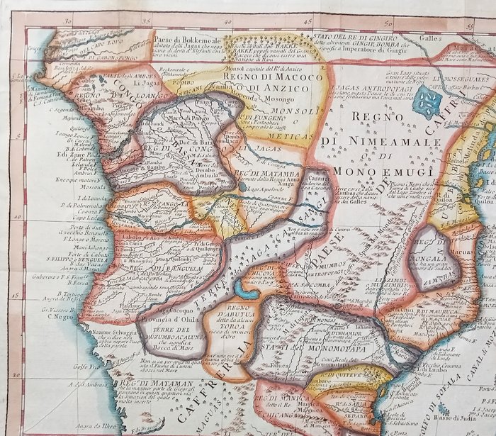 Afrika - Sydafrika, Madagaskar, Namibia, Botswana, Mozambique; T. Salmon - Carta geografica del Congo o Bassa Guinea della Caffraria e del Monomotapa - 1721-1750