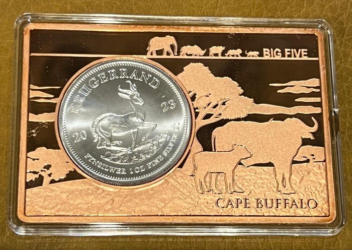 Sydafrika. 1 Rand 2023 "Springbock", 1 Oz  mit 3 Oz Barren Buffalo (.999)  (Ingen mindstepris)