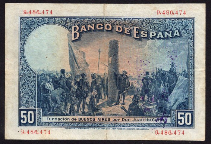 Spanien. - 50 pesetas 1927 - with handstamp - Pick 80b  (Ingen mindstepris)