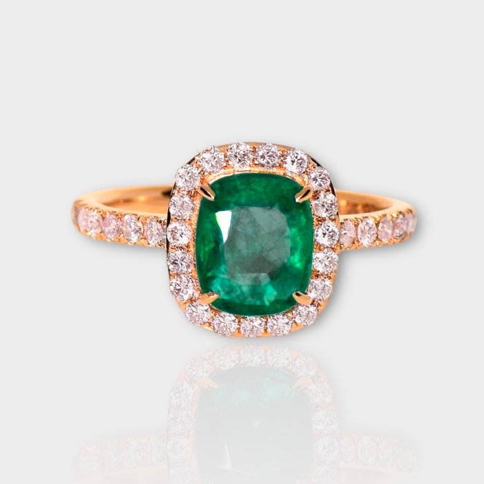 Ingen mindstepris - Ring - 14 karat Rosaguld -  251ct tw Smaragd - Diamant - IGI 195 Intense Green