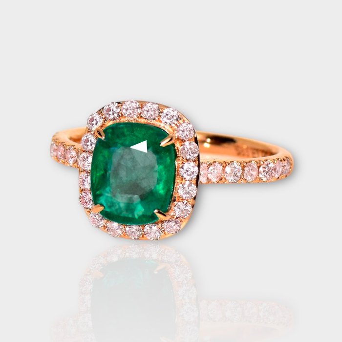 Ingen mindstepris - Ring - 14 karat Rosaguld -  251ct tw Smaragd - Diamant - IGI 195 Intense Green