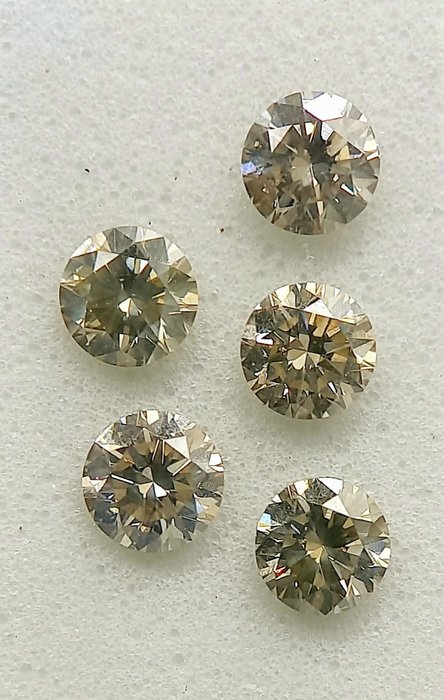 Ingen mindstepris - 5 pcs Diamant  (Naturfarvet)  - 0.94 ct - Rund Grå - SI1, VS2 - Gemewizard Gemological Laboratory (GWLab)