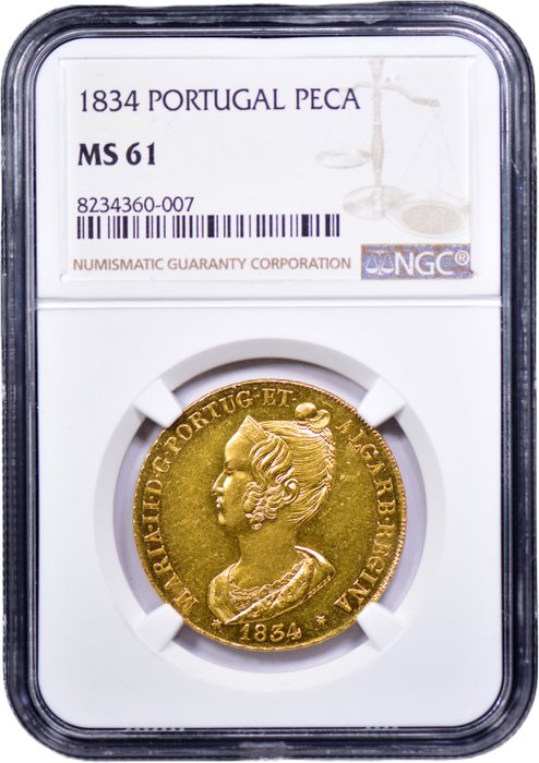 Portugal. D. Maria II (1834-1853). Peça (7.500 Reis) 1834 - Lisboa - NGC - MS 61 - Escassa