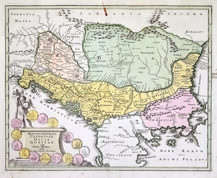 Europa - Kroatien Serbien Slovenien Montenegro Bosnien Rumænien Bulgarien; C. Weigel - Regiones Danubianae Pannoniae Dacia Moesiae cum vicino Illyrico - 1720